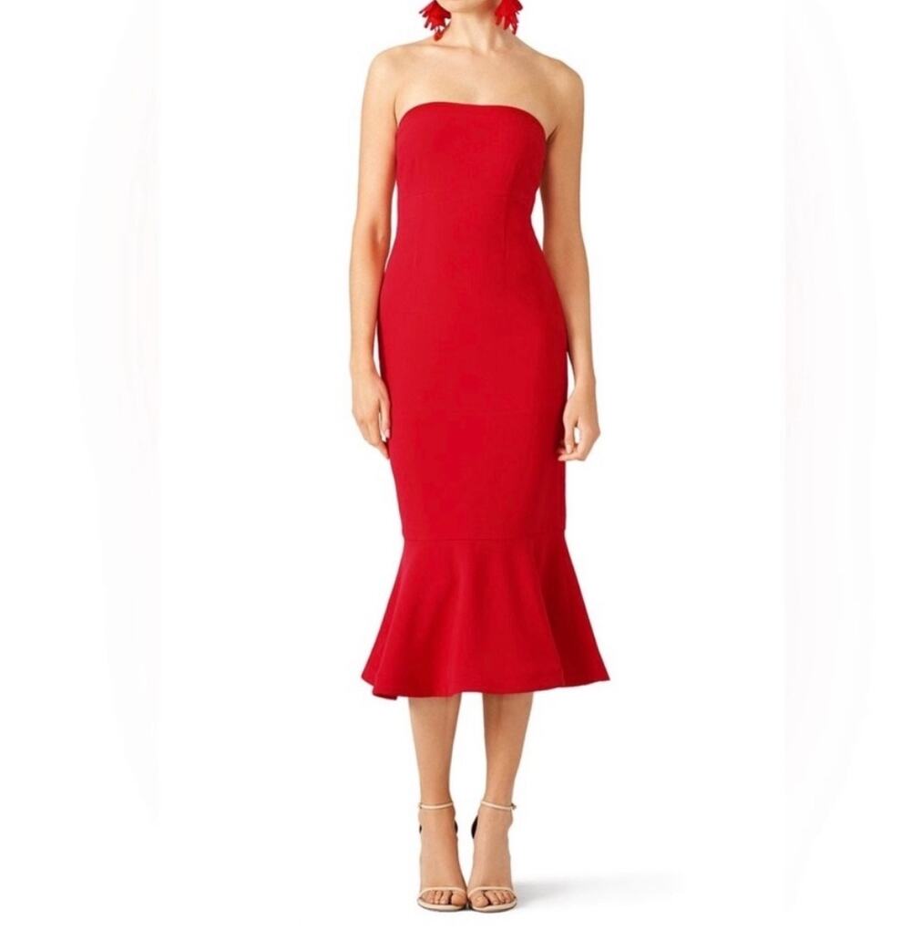 Cinq à Sept Red Luna Bombshell Trumpet Midi Dress Size 4